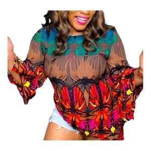Cato Asymmetric Butterfly Kaleidoscope Blouse size M
